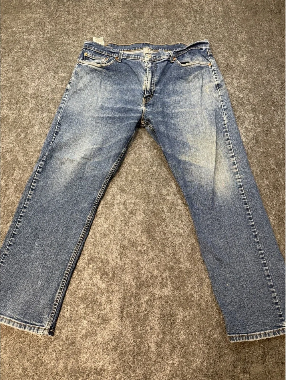 Levis 505 Regular Fit Jeans Mens 38x30 Blue Medium Wash Straight Leg Distressed